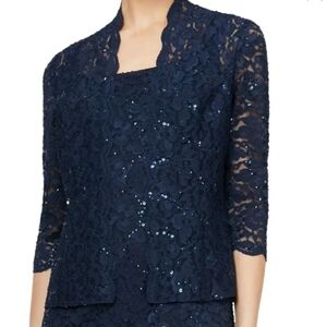 Elegant Navy Lace And Sequin Bolero/Jacket 3/4 Sleeve, 16W